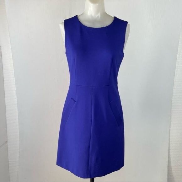 Diane Von Furstenberg Carpeena Blue Full Back Zipper Mini Dress with Pockets 4 - Picture 2 of 10